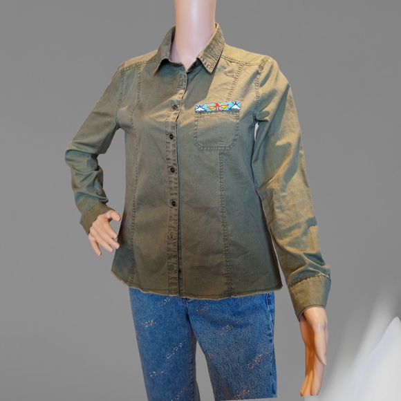 Billabong Women's Light Washed Army Green Jacket/Shirt - Picture 2 of 16